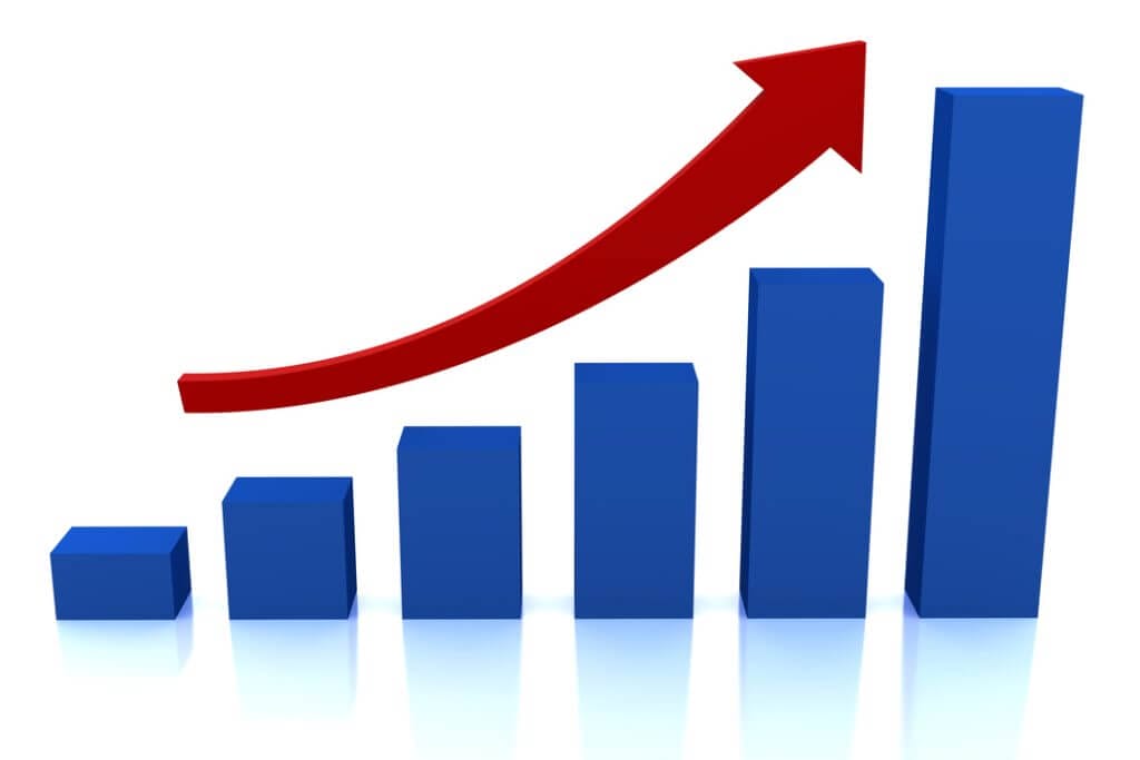 business growth diagram with red arrow